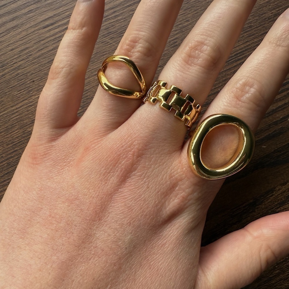 Geometric Gold Statement Ring Set - Picture 4 of 6